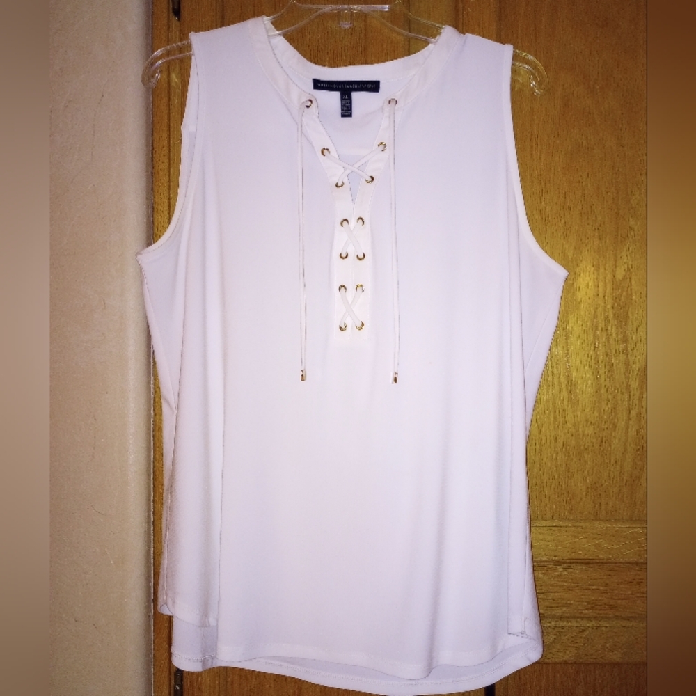 White House Black Market Ivory Lace-Up Top